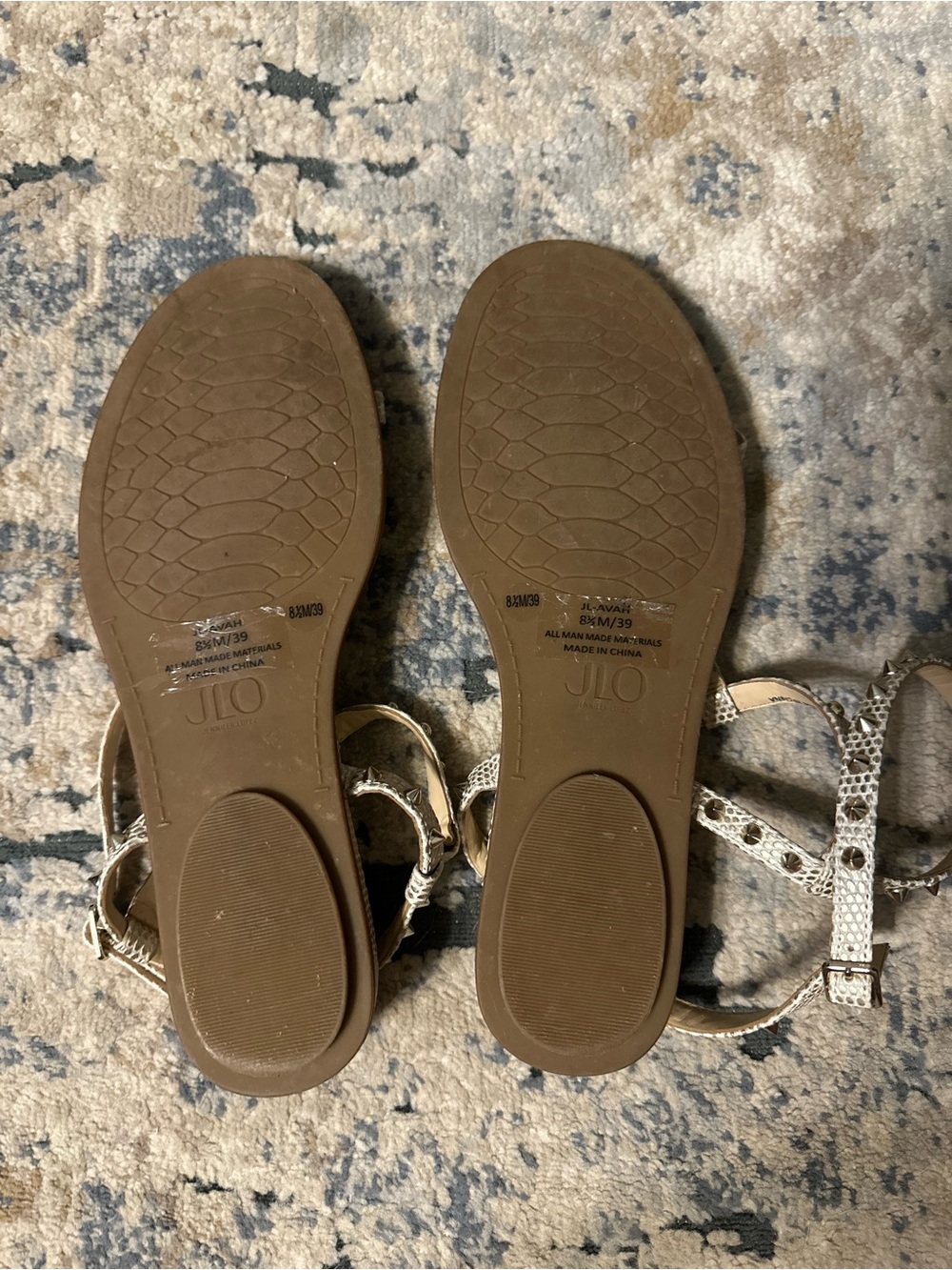 Studded T-Strap Sandals in Metallic Beige - Picture 4 of 4